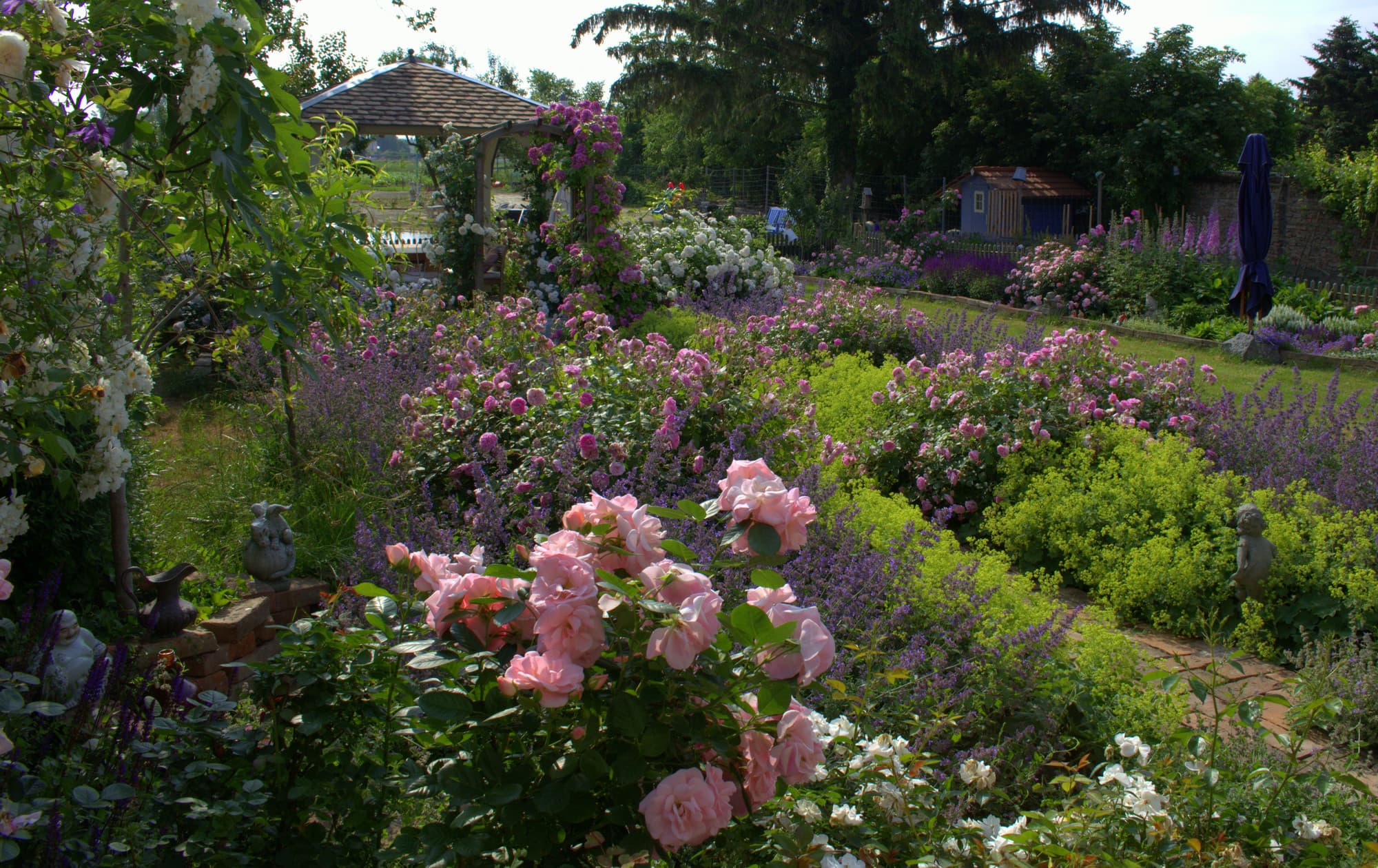 Überblick über den Schaugarten Trübensee mit Rosen und Stauden